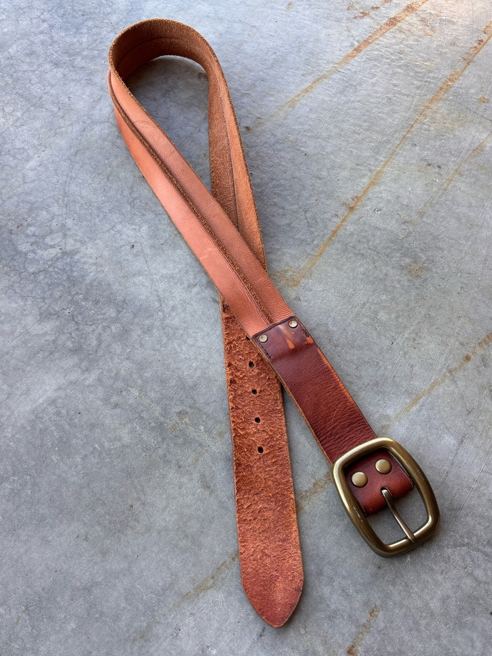 Lucky Brand Vintage Leather Belt Brass Buckle Western Americana Boho size 38 - Picture 3 of 6